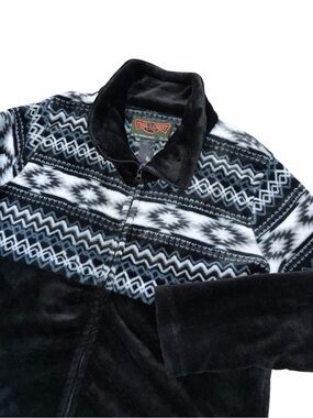Trail Crest Aztec Fleece Zip Up Jacket Adult XL Black Gray Southwestern Rodeo